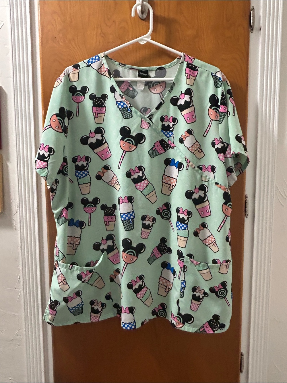 Disney Mint Green Character Ice Cream Scrub Top